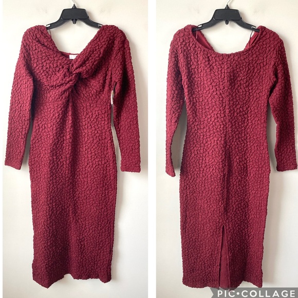 ASTR The Label Textured Twist Front Midi Dress Wine Red Burgundy M - Picture 3 of 10